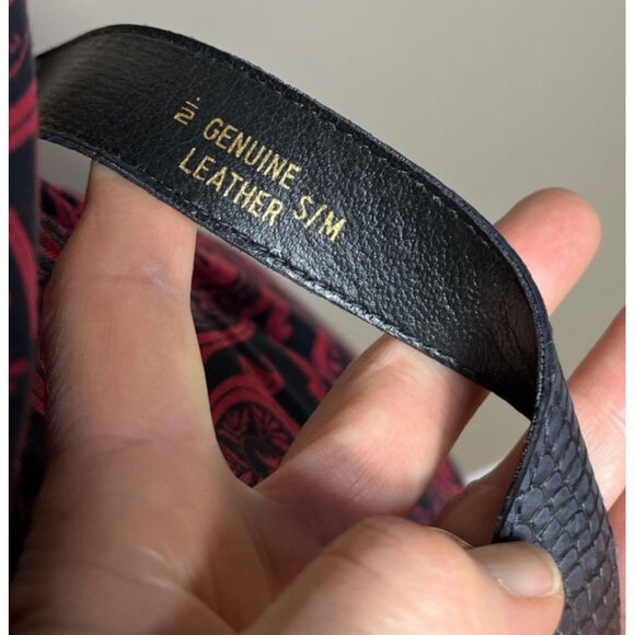 Liz Claiborne Dress Red Black Paisley Vtg 80s Career Midi Leather Belt Womens M - Picture 9 of 12